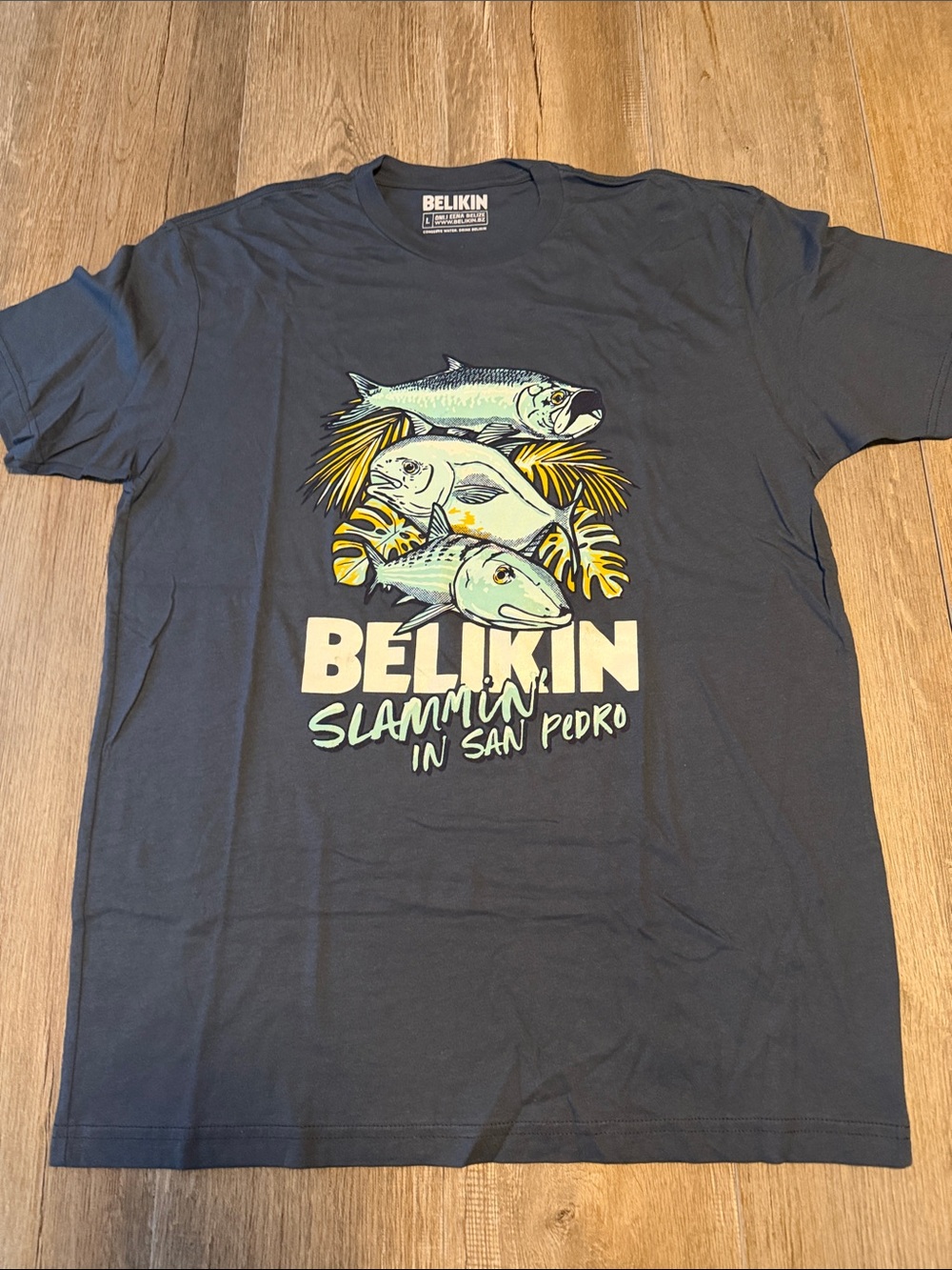 belkin Navy Graphic Fish Rash Guard Tee with Yellow Accents